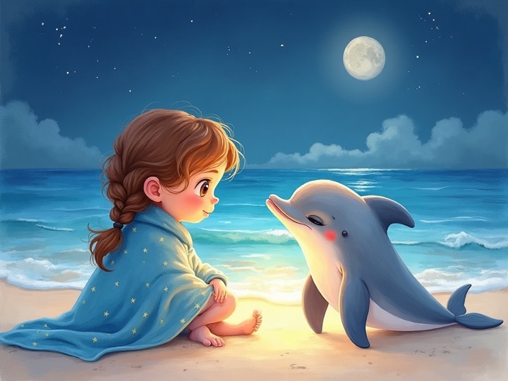 Ilustração da história A Leonor e o Golfinho da Lua